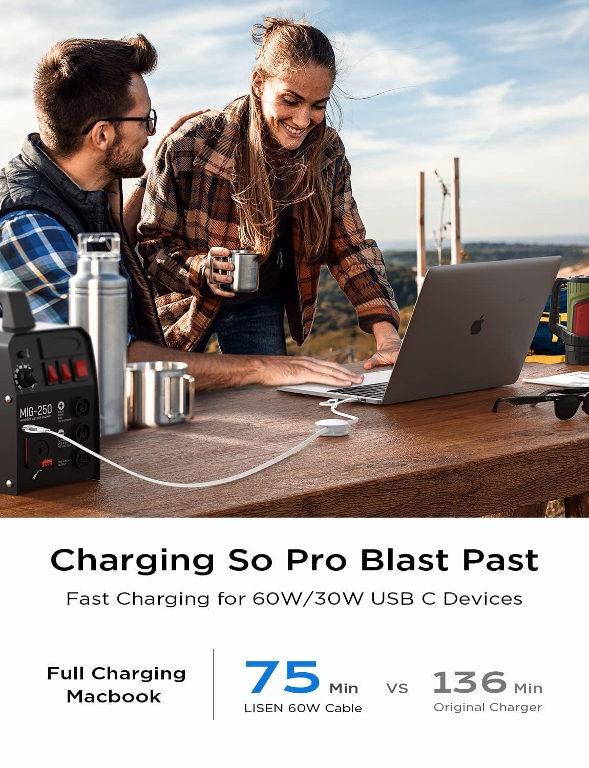 image:imageLISEN 5 in 1 Retractable Cord 60W Multi Charging Cable for Multiple DevicesWhite
