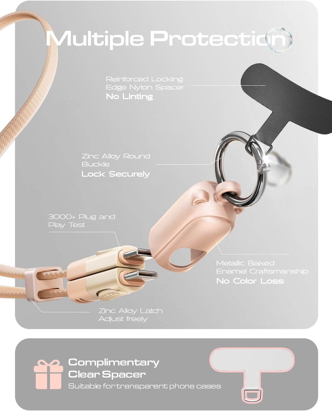 image:imageLISEN Crossbody Lanyard Teacher 60W USB C Cable for iPhone Air 17 16 15 AntiTheft Phone Chain Crossbody Phone Strap for Most Smartphones Cell Phone Neck Holder for Women Desert Gold