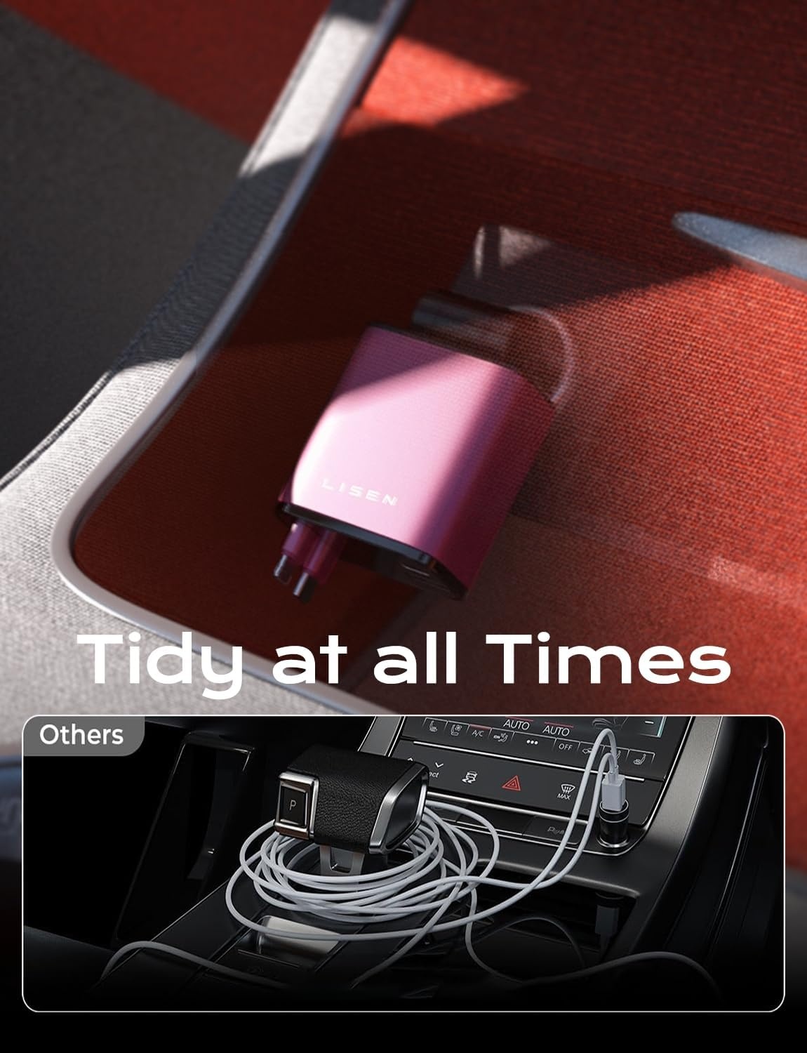 image:imageLISEN Retractable Car Charger 84W Car Charger USB C Fast Charge 4 in 1Blackpink