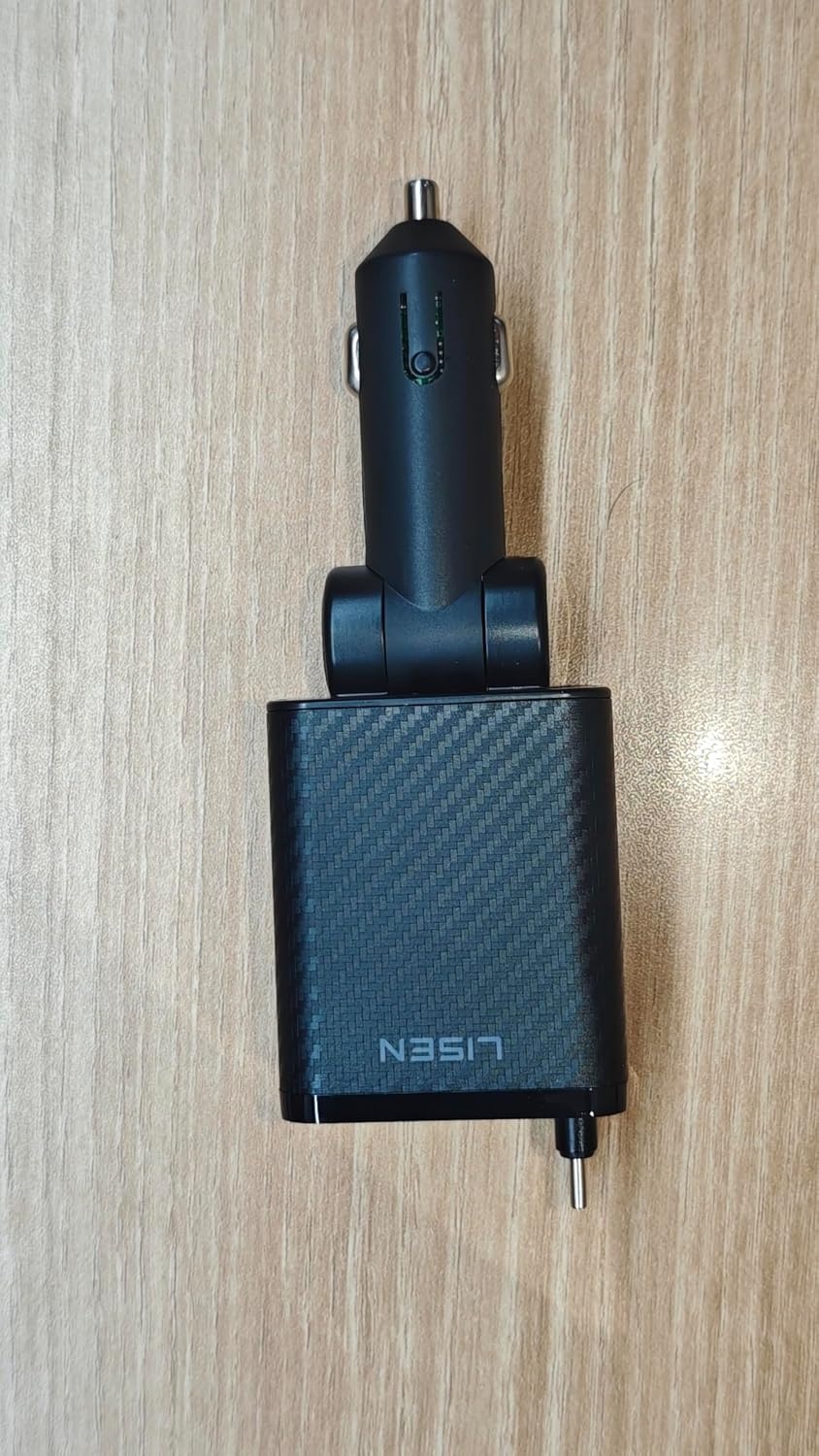 image:imageLISEN Retractable Car Charger 84W Car Charger USB C Fast Charge 4 in 1Carbon Black