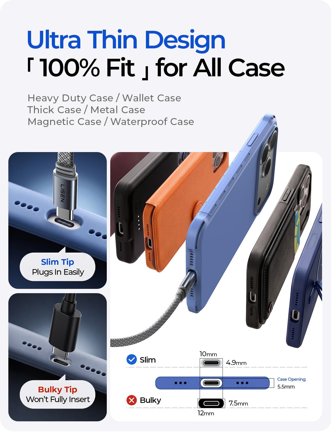 image:imageLISEN Ultra Flat Car Carplay Cable USB C for iPhone 1717 Pro Charger Cord
