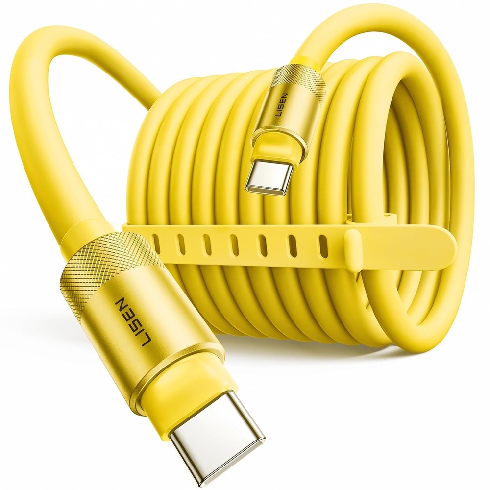 image:imageLISEN 10FT USB C Cable Fast Charging Chubby 240W Cable USB C to USB C Fast Charging Soft Silicone USBC to USBC Parallel Cable for iPhone 17 Pro Max 16 15 Samsung S25 Ultra MacBook Pro Air iPad BlackYellow