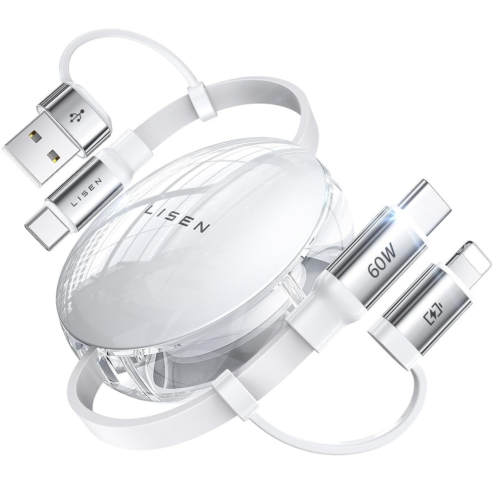 image:imageLISEN 5 in 1 Retractable Cord 60W Multi Charging Cable for Multiple DevicesWhite