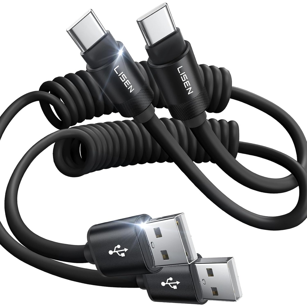 image:imageLISEN CarPlay Cable 2 Pack for iPhone 17 Air 16 15 Pro Max Car Charger Cord 31A 4FT Coiled USB C Cable Short USB A to USB C Cable Support Android Auto Compatible with Samsung Galaxy S25 S24 Black