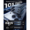 LISEN Retractable Car Charger, 84W Car Charger USB C Fast Charge, 4 in 1(Grey-Dual C)