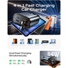 LISEN Retractable Car Charger, 84W Car Charger USB C Fast Charge, 4 in 1(Grey-Dual C)