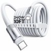 LISEN 10FT USB C Cable Fast Charging, Chubby 240W Cable USB C to USB C Fast Charging Soft Silicone USBC to USBC Parallel Cable for iPhone 17 Pro Max 16 15 Samsung S25 Ultra MacBook Pro Air iPad Black(White)