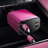 LISEN Retractable Car Charger, 84W Car Charger USB C Fast Charge, 4 in 1(Black-pink)