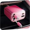 LISEN Retractable Car Charger, 84W Car Charger USB C Fast Charge, 4 in 1(White-pink)