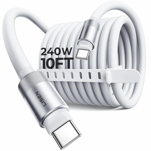 LISEN 10FT USB C Cable Fast Charging, Chubby 240W Cable USB C to USB C Fast Charging Soft Silicone USBC to USBC Parallel Cable for iPhone 17 Pro Max 16 15 Samsung S25 Ultra MacBook Pro Air iPad Black(White)