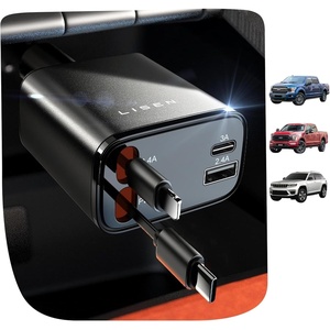 LISEN Retractable Car Charger, 84W Car Charger USB C Fast Charge, 4 in 1(Black)
