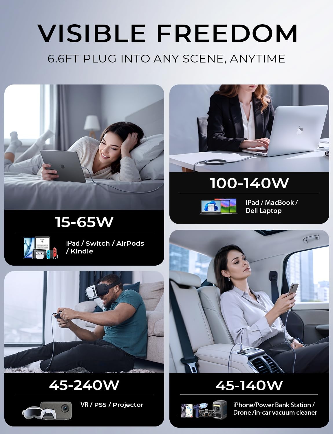 image:imageLISEN 240W Short USB C to USB C Cable 15FT1 5FTMidnight