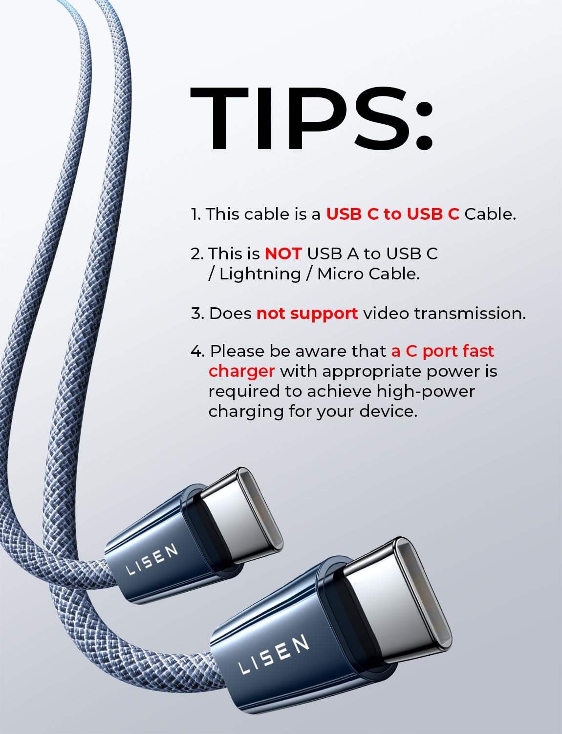 image:imageLISEN 240W Short USB C to USB C Cable 15FT1 5FTMidnight