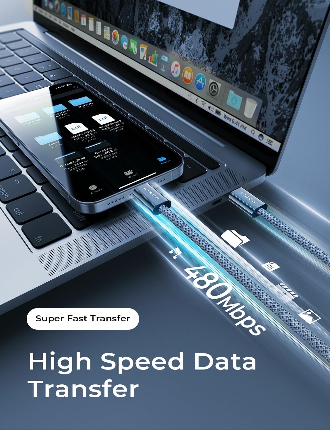image:imageLISEN 240W Short USB C to USB C Cable 15FT1 5FTMidnight