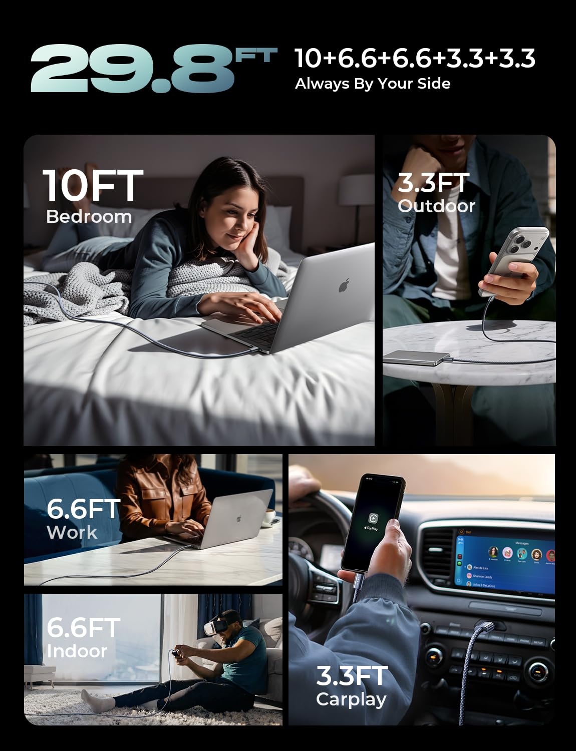 image:imageLISEN 240W Short USB C to USB C Cable 15FT1 5FTMidnight