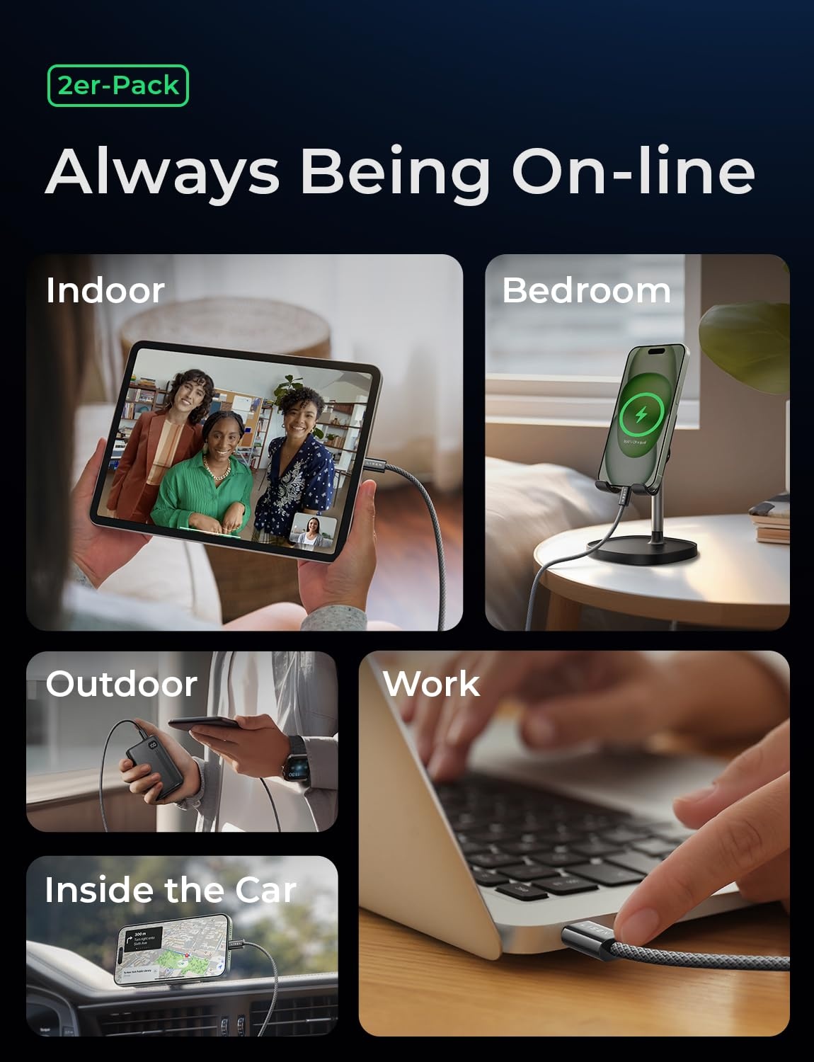image:imageLISEN 240W Short USB C to USB C Cable 15FT1 5FTMidnight