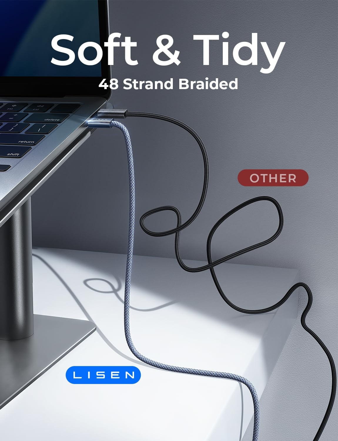 image:imageLISEN 240W Short USB C to USB C Cable 15FT1 5FTMidnight