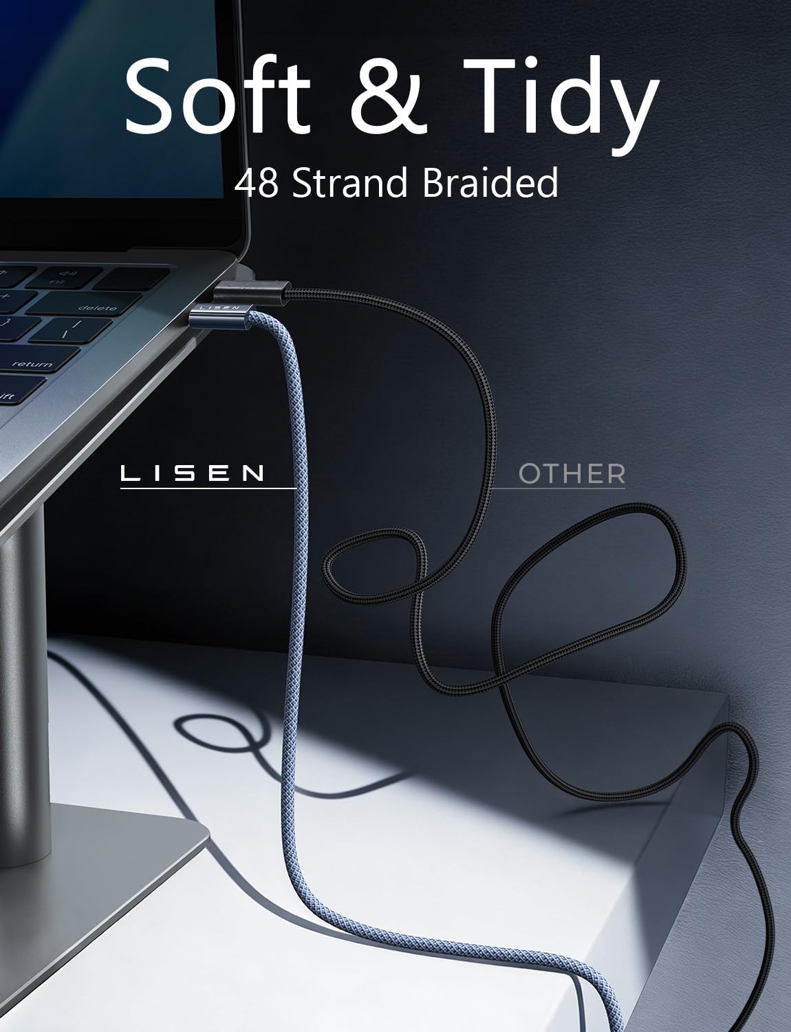 image:imageLISEN 240W Short USB C to USB C Cable 15FT1 5FTMidnight