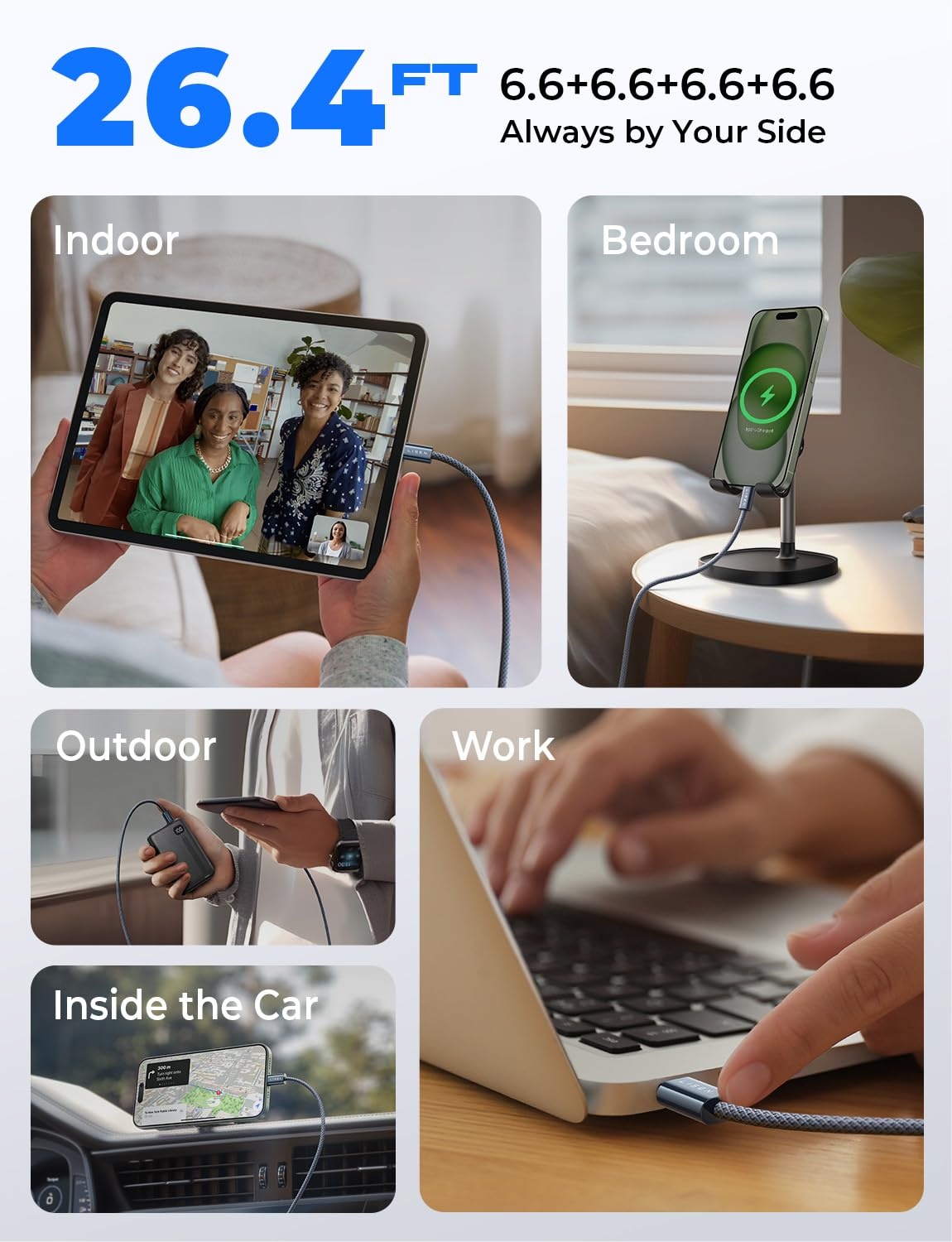 image:imageLISEN 240W Short USB C to USB C Cable 15FT1 5FTMidnight
