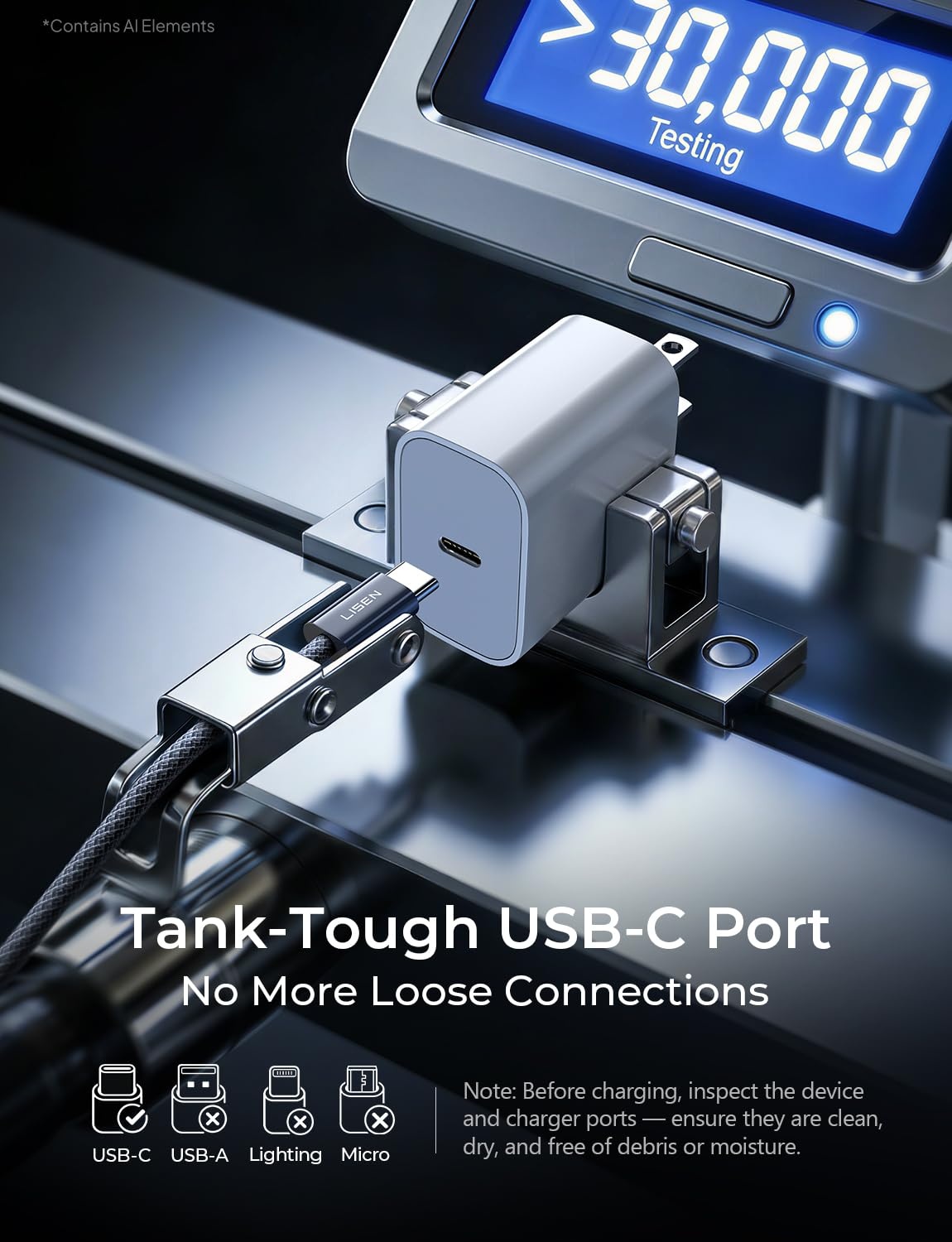 image:imageLISEN 240W Short USB C to USB C Cable 15FT1 5FTMidnight