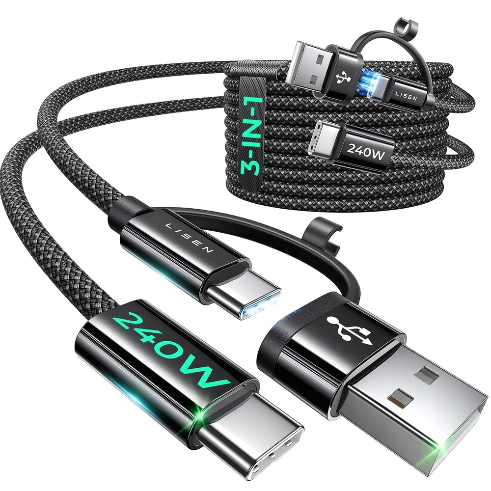 image:imageLISEN USB C to USB C Cable 240W USB C Cable Fast Charging with USB Adapter 2 Pack 6 FT USB Type C Cable for iPhone 16 15 Pro Max Plus iPad MacBook Pro Air Samsung S25 Ultra Black