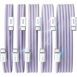LISEN USB C Cable, 5-Pack [0.5FT] USBC to USBC Cable for iPhone 17 16e 15 Pro Max Charger Cord, 60W C to C Cable Fast Charging for Galaxy S25/S24/23, Switch 2, iPad, MacBook,Black(Purple)