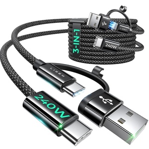 LISEN USB C to USB C Cable, 240W USB C Cable Fast Charging with USB Adapter, 2 Pack 6 FT USB Type C Cable for iPhone 16 15 Pro Max Plus iPad MacBook Pro Air Samsung S25 Ultra Black