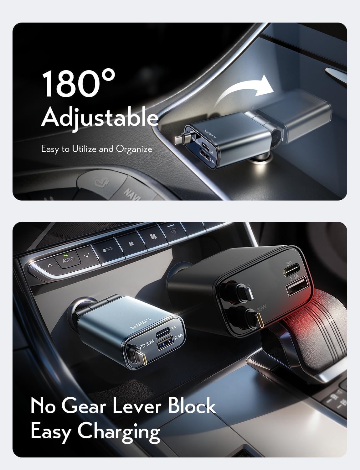 image:imageLISEN 72W Retractable Car Charger UltraCompact USBC Fast Car Charger1C CableSilver