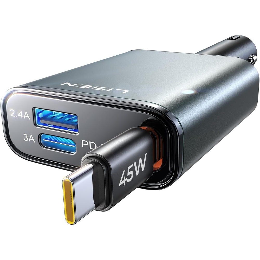 image:imageLISEN 72W Retractable Car Charger UltraCompact USBC Fast Car Charger1C CableSilver