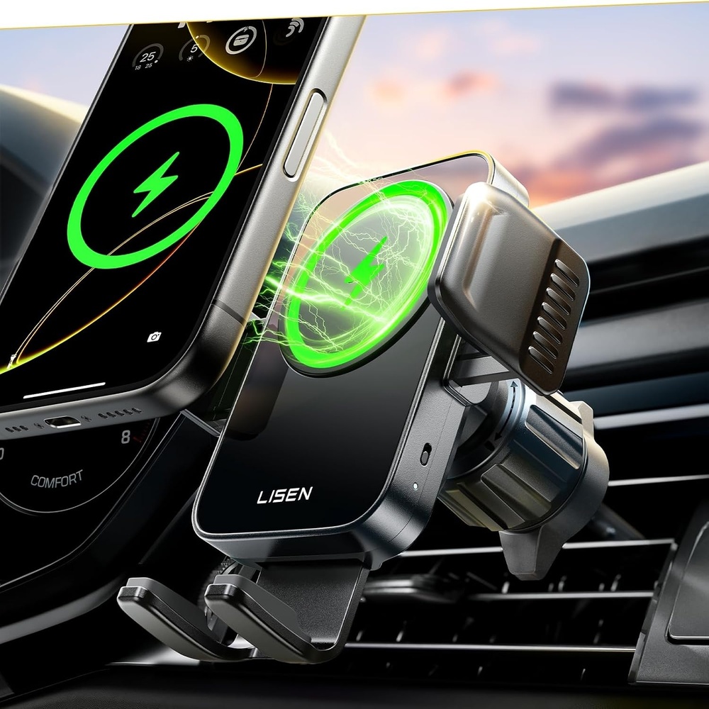 image:imageLISEN Wireless Car Charger 15W Fast Charging Air Vent Phone Mount Car Phone Holder Charger No Shake Wireless Charging Mount for iPhone17 16 15 14 13 12Pro Max Samsung Galaxy Series All Smartphones