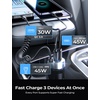 LISEN Car Charger with 45W Built-in USB-C 36 inch Coiled Cable, 90W Multi-Port Fast Charging Cigarette Lighter Adapter for iPhone 17/16/15 Pro Max, Samsung Galaxy S26 Ultra, Black(Black-60inch)