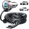 LISEN Car Charger with 45W Built-in USB-C 36 inch Coiled Cable, 90W Multi-Port Fast Charging Cigarette Lighter Adapter for iPhone 17/16/15 Pro Max, Samsung Galaxy S26 Ultra, Black(Black-90inch)