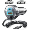 LISEN Car Charger with 45W Built-in USB-C 36 inch Coiled Cable, 90W Multi-Port Fast Charging Cigarette Lighter Adapter for iPhone 17/16/15 Pro Max, Samsung Galaxy S26 Ultra, Black(Black-36inch)