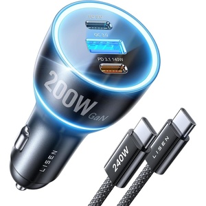 LISEN 200W Car Charger USB C Fast Charge [GaN] PD 140W Fast Car Charger