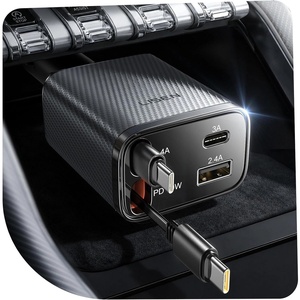 LISEN 72W Retractable Car Charger Ultra-Compact USBC Fast Car Charger(Carbon Grey)