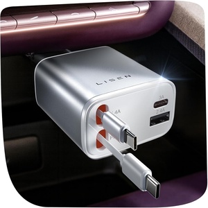 LISEN 72W Retractable Car Charger Ultra-Compact USBC Fast Car Charger(White)