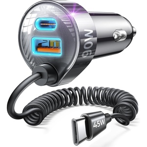LISEN Car Charger with 45W Built-in USB-C 36 inch Coiled Cable, 90W Multi-Port Fast Charging Cigarette Lighter Adapter for iPhone 17/16/15 Pro Max, Samsung Galaxy S26 Ultra, Black(Black-60inch)