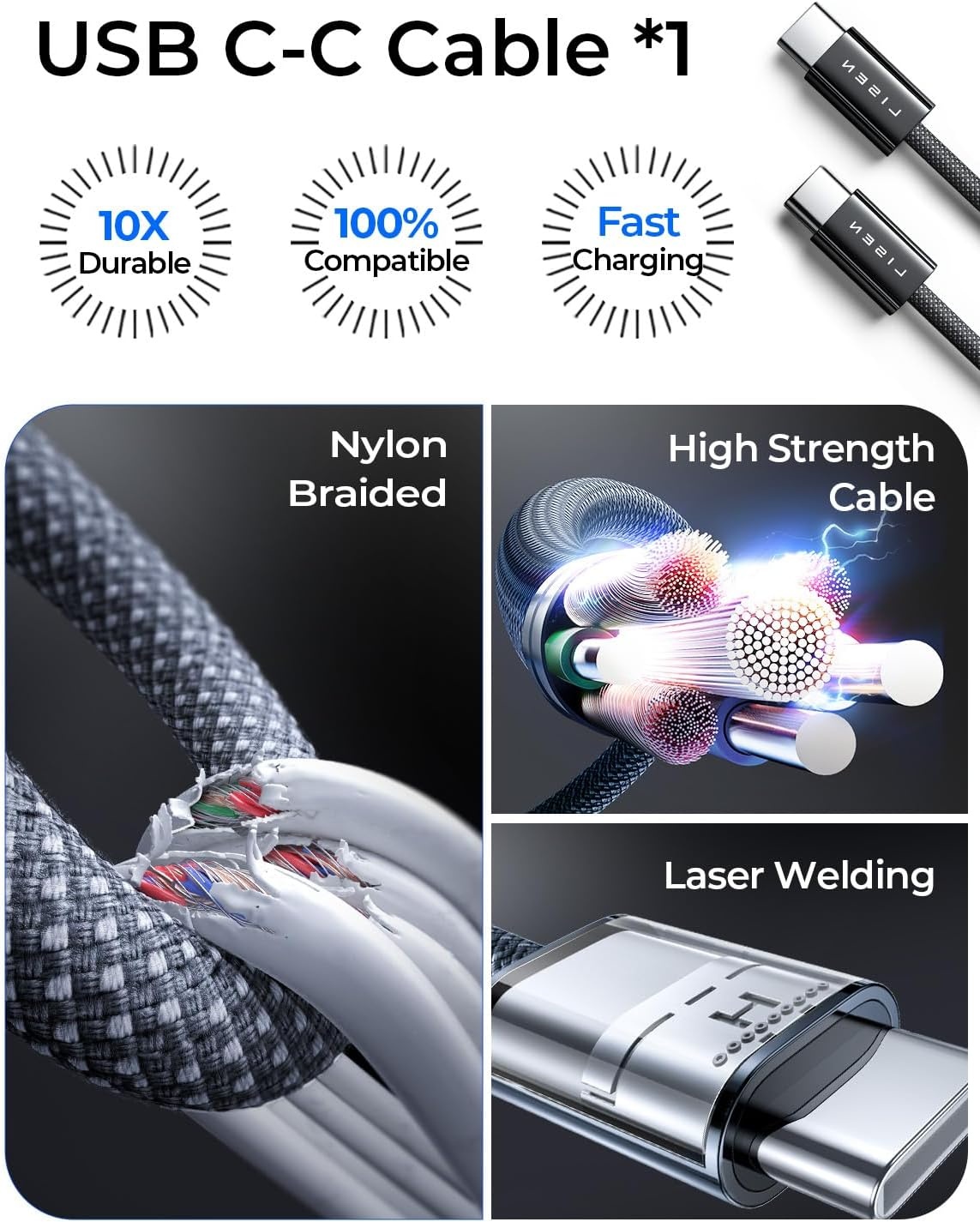 image:imageLISEN 108W Car Charger USB C 3Port Cigarette Lighter Adapter Fast ChargeBlack