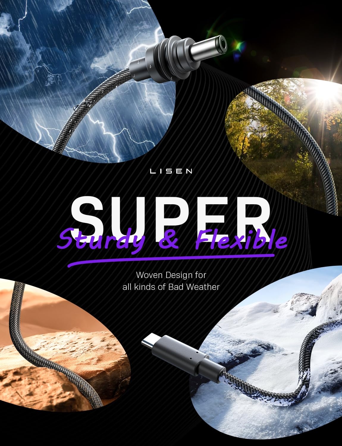 image:imageLISEN Starlink Mini Cable 100W 18AWG Starlink Mini USB C Power Cable Nylon Braided Star Link Mini Power Supply EMarker Chip Protection Waterproof Works with 100W PD Power Sources10FT