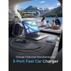 LISEN 108W Car Charger USB C 3-Port Cigarette Lighter Adapter Fast Charge(Black)