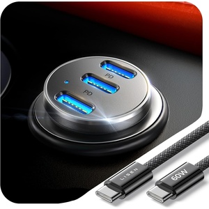 LISEN 108W Car Charger USB C 3-Port Cigarette Lighter Adapter Fast Charge(Black)
