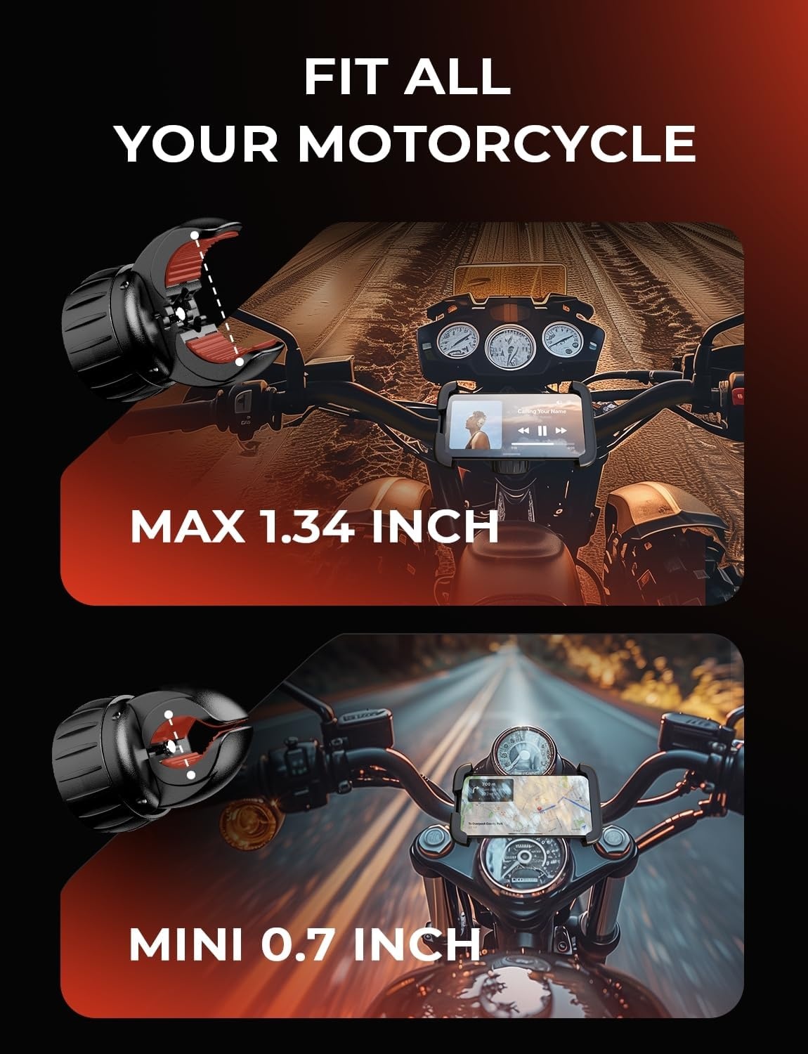 image:imageLISEN Motorcycle Phone Mount 2025 Upgrade Bike Phone Mount Motorcycle Handlebar Cell Phone Clamp Scooter Phone Clip for iPhone 16 Pro MaxPlus 15 Pro Max S9 S10 and 47 to 68 Smartphones