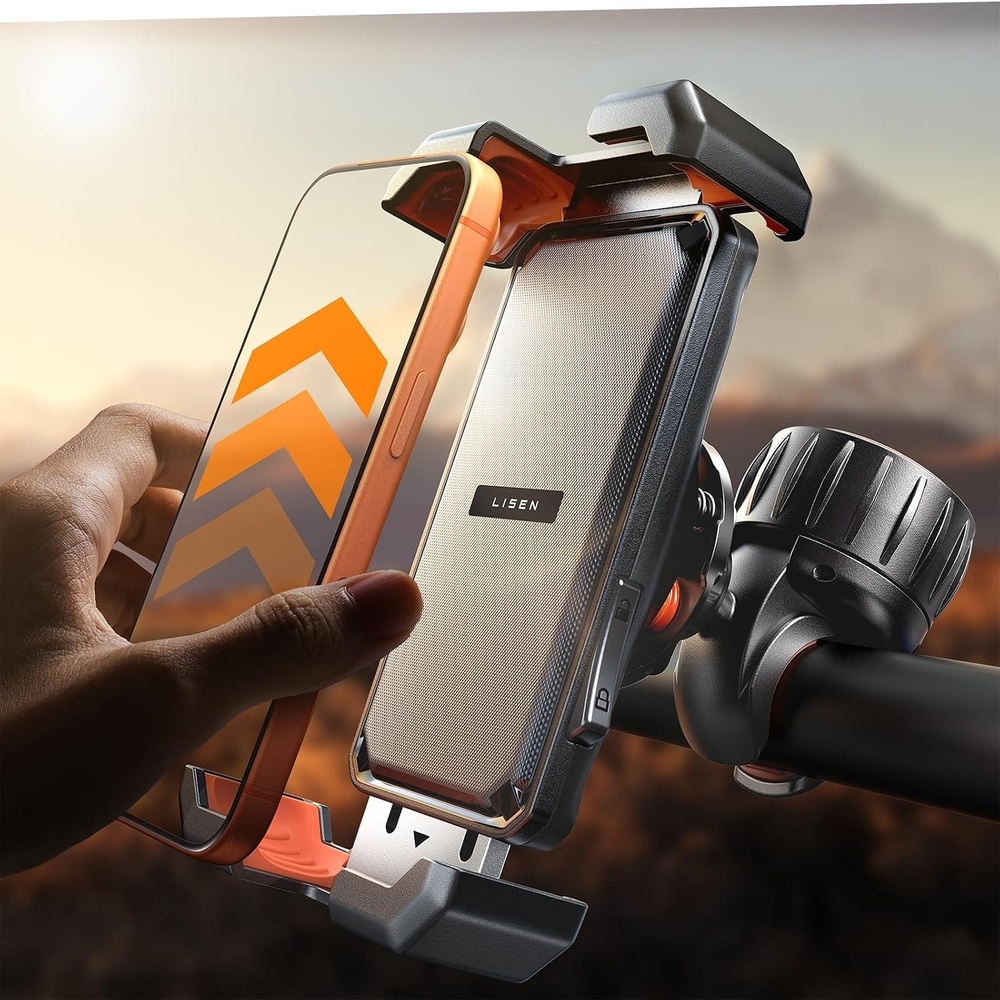 image:imageLISEN for iPhone 17 Bike Phone Holder for Motorcycle Compatible with Large Phone  AntiNavigation Shaking Bicycle Phone Holder Handlebar Cell Phone Clamp for iPhone 17 Air Pro Max 16 15 Samsung