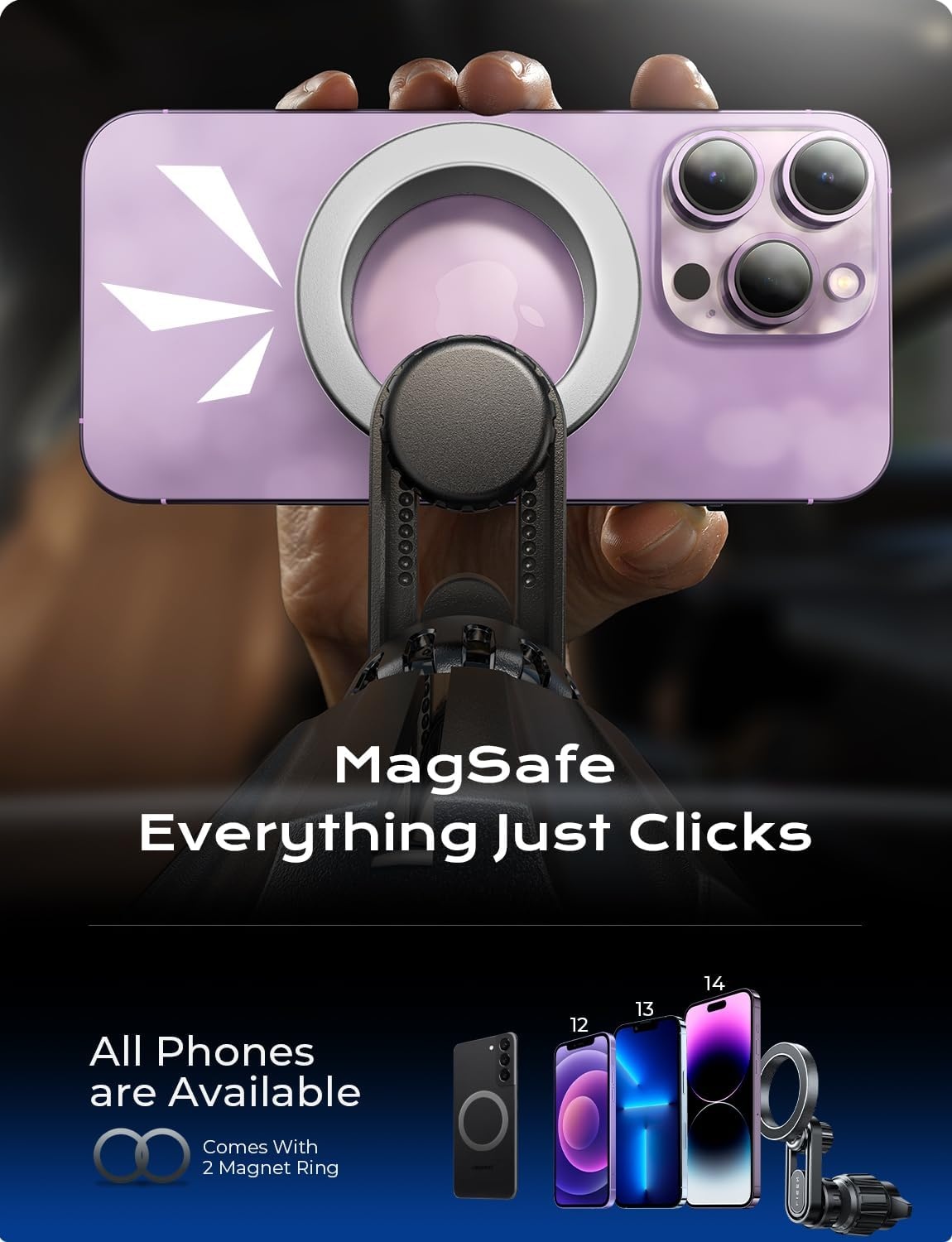 image:imageLISEN Fits MagSafe Car Mount 20 Strong Magnets Magnetic Phone Holder for Car HandsFree Car Accessories Cell Phone Holder Vent Car Mount for iPhone Fit for iPhone 15 14 13 12 Pro Max Plus Mini