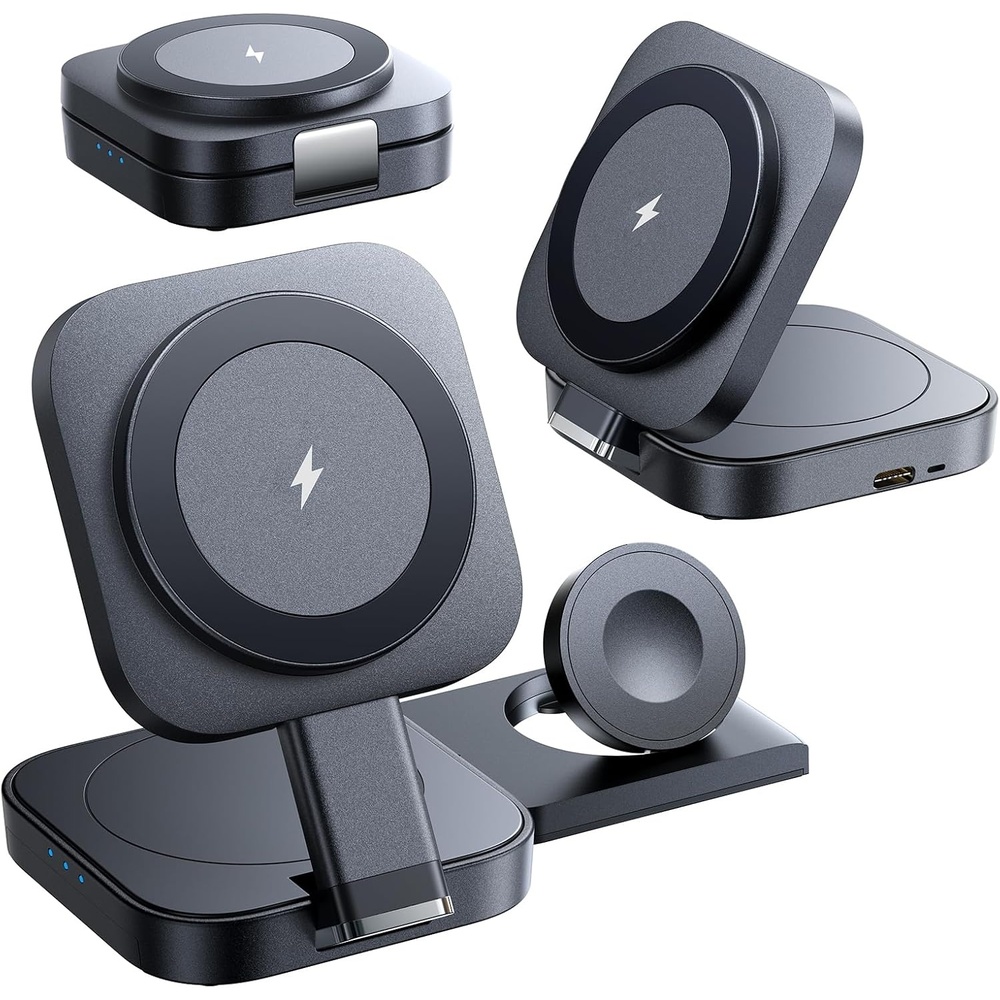image:imageLISEN 3 in 1 Charging Station for Apple Devices Magsafe Wireless Charger Pad for iPhone Travel Wireless Charging Station for Multiple Devices Fits iPhone 15 Pro Max Magsafe Charger AirpodsBlack