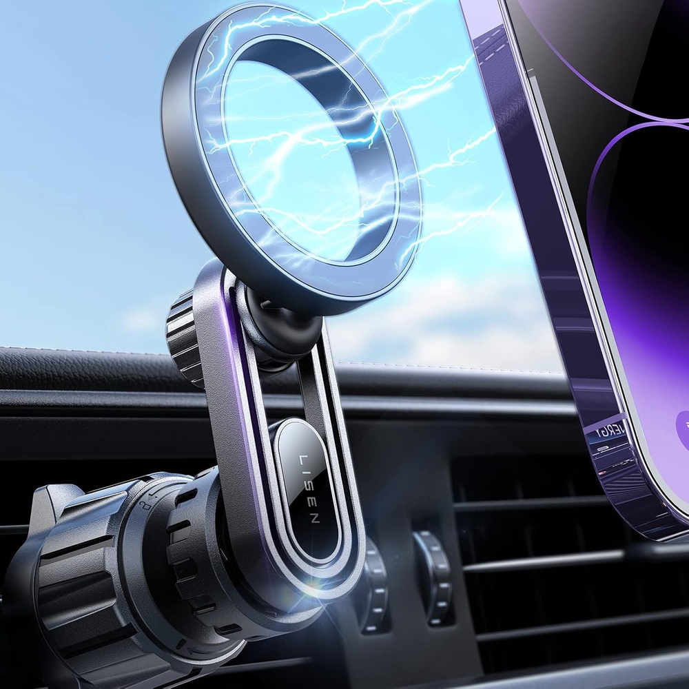 image:imageLISEN Fits MagSafe Car Mount 20 Strong Magnets Magnetic Phone Holder for Car HandsFree Car Accessories Cell Phone Holder Vent Car Mount for iPhone Fit for iPhone 15 14 13 12 Pro Max Plus Mini