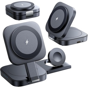 LISEN 3 in 1 Charging Station for Apple Devices Magsafe Wireless Charger Pad for iPhone, Travel Wireless Charging Station for Multiple Devices Fits iPhone 15 Pro Max Magsafe Charger Airpods,Black