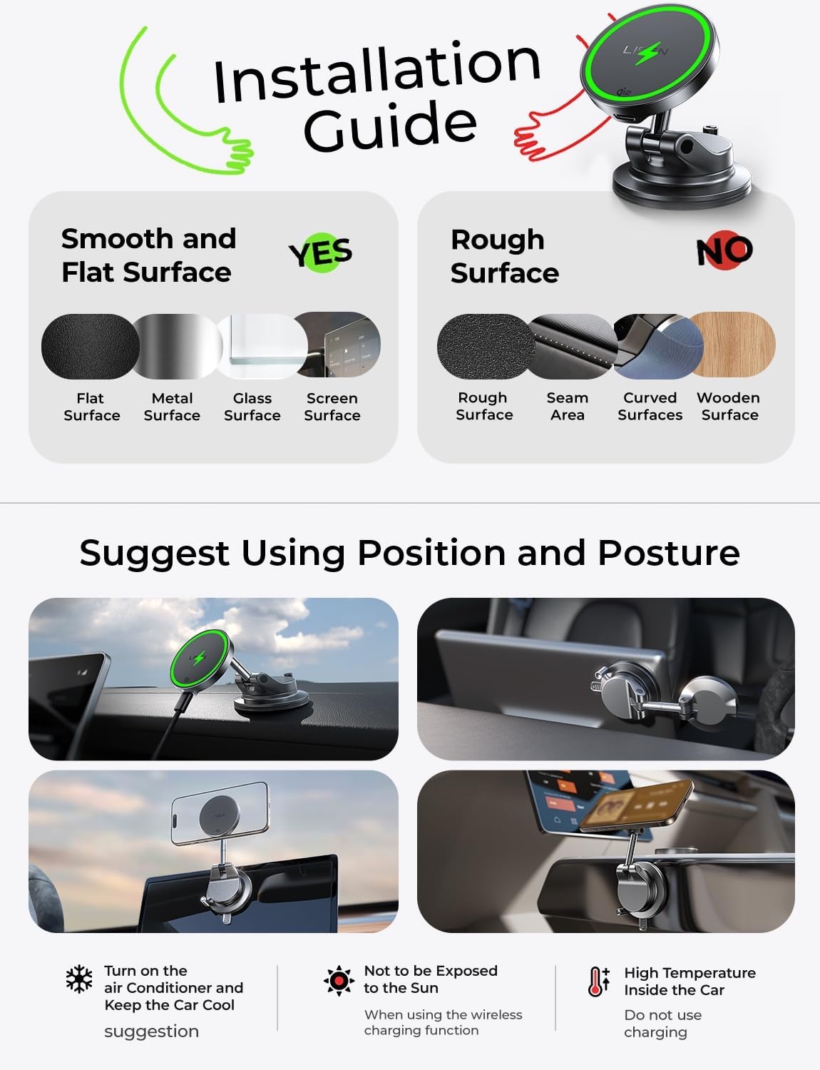 image:imageLISEN for Qi22 25W MagSafe Car Mount ChargerMagnetic Wireless Car ChargerBlack