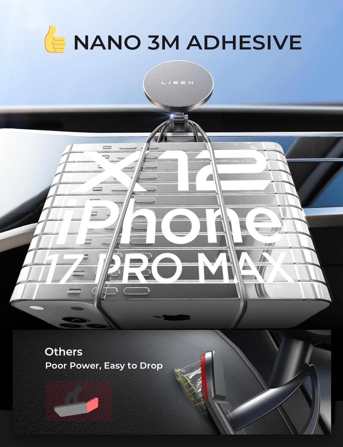 image:imageLISEN for Qi22 25W MagSafe Car Mount ChargerMagnetic Wireless Car ChargerGrey