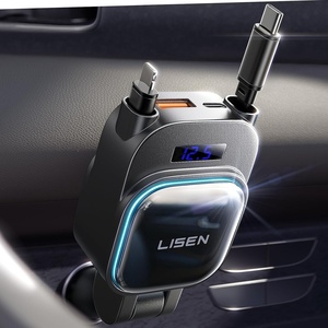 LISEN 96W 4 in 1 Retractable Car Charger with USB C & Lightning Cable for iPhone 17 Pro Max 16 15 14 13 12, Samsung Galaxy S25 S24, Android – Fast Charging Cigarette Lighter Adapter